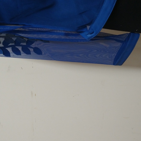 NEW! Colleen Lopez Mesh Leaf / Floral Faux Leather Jacket, Rich Blue - Picture 3 of 13